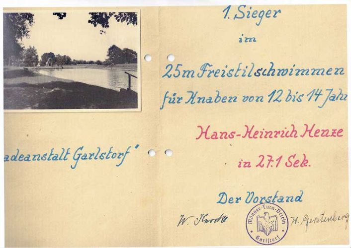 Hans-Heinrich Henze - Schwimmfest-Urkunde 1949
