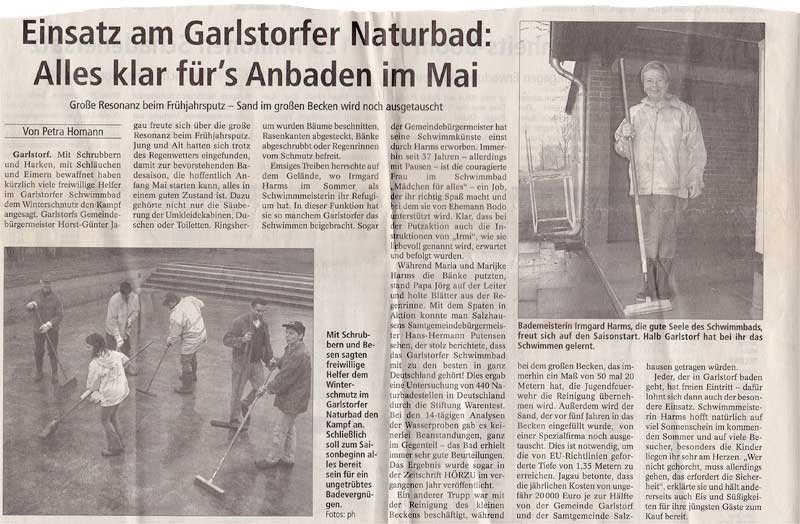 Zeitungsausschnitt 2005 - Anbaden Garlsdorfer Naturbad